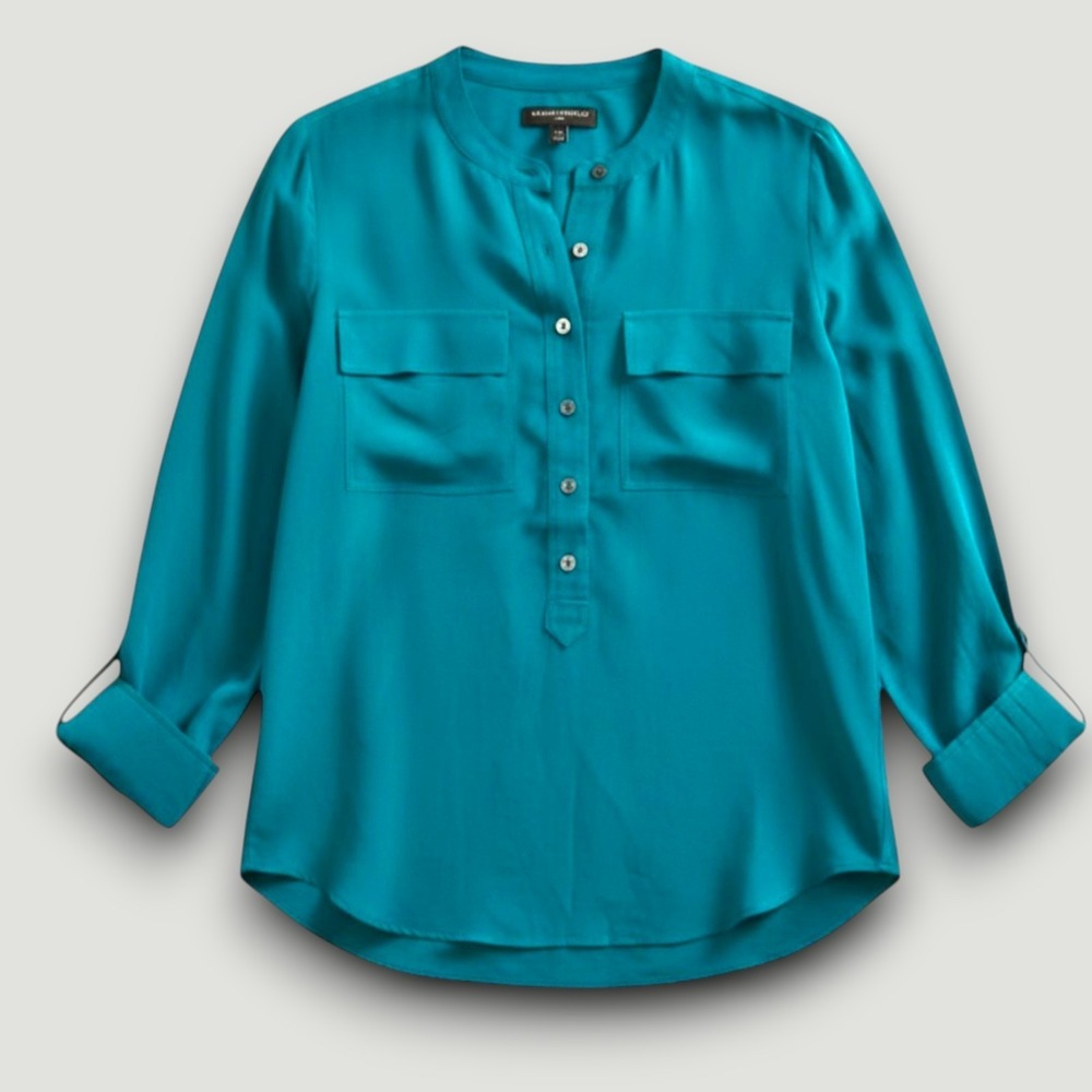 Banana Republic Blouse Womens XS Teal Silk Luxury Chic Professional Officecore - Picture 4 of 7